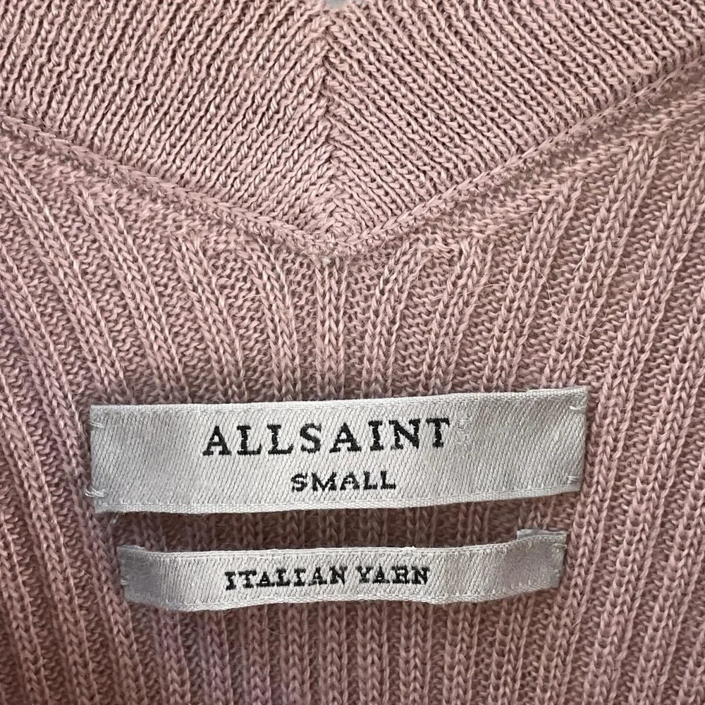 AllSaints Sweater Womens Small Pink Keld Olivo V Neck Asymmetrical‎ Hem Knit